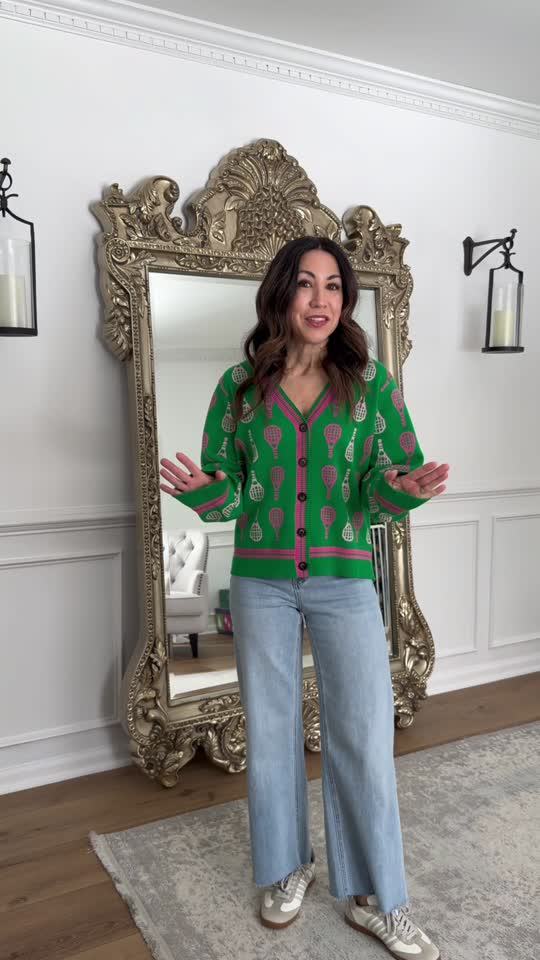 Courtney Green Racket Print Cardigan | Avara
