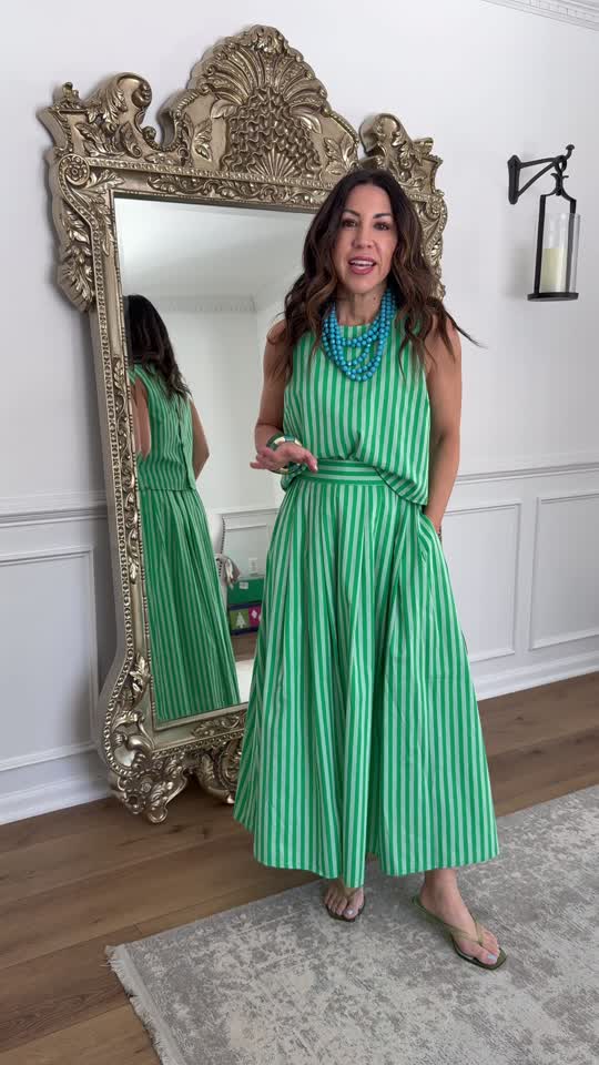 Claire Green Striped Midi Skirt
