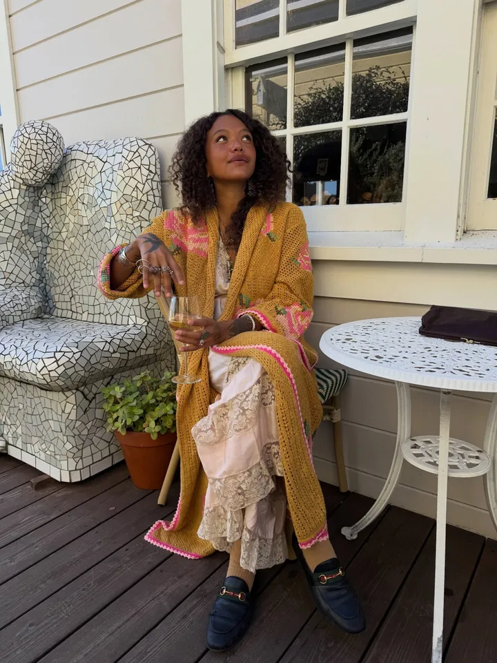 e*r様 【GRANCY】Damage Boucle Knit Cardigan Coastal Granny Maxi Cardigan – SPELL - USA