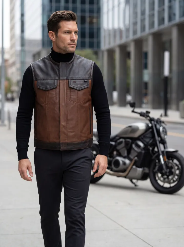 Lowside Men's Motorcycle Leather Vest - First MFG Co