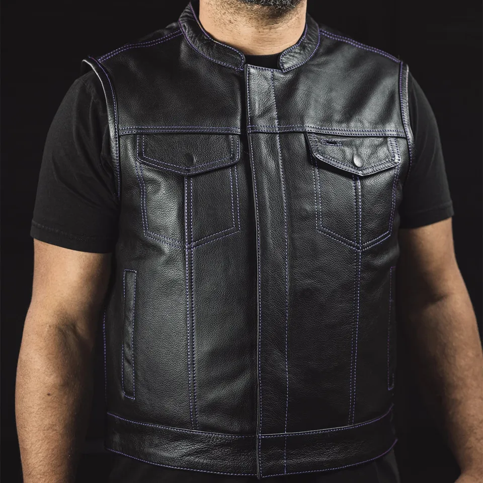 The Club Cut Men's Motorcycle Leather Vest, Multiple Colors