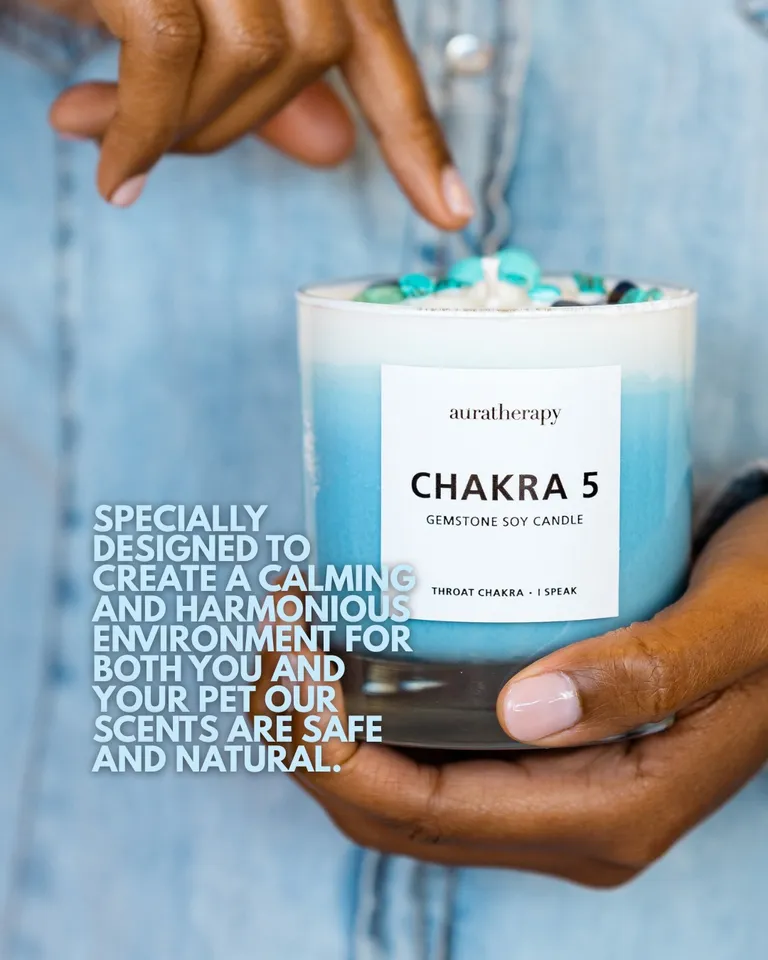 Chakra 5 Lapis Lazuli Gemstone Candle | Auratherapy