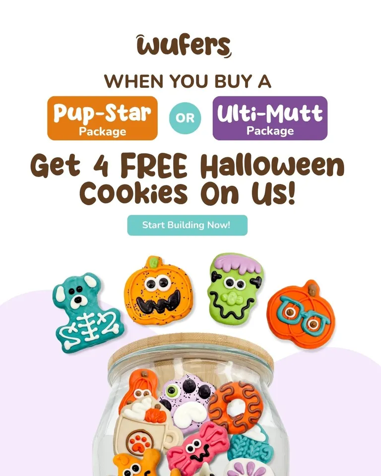 The Hallo-Weekend Sale is on NOW 👻

Purchase a Pup-Star or Ulti-Mutt Package before November 1st, and receive 4 FREE Halloween cookies 🍪

Hurry - this deal will turn back into a pumpkin once the clock strikes midnight on Halloween 🎃

Shop now while supplies last on Wufers.com

#halloweekend #halloween #sale #shopnow #halloweensale #halloweencookies #halloweentreats #halloweendogcookies #dogcookies #gourmetdogcookies #gourmetdogtreats #dogtreats #wufers #jarbuilder #pupstar #ultimutt