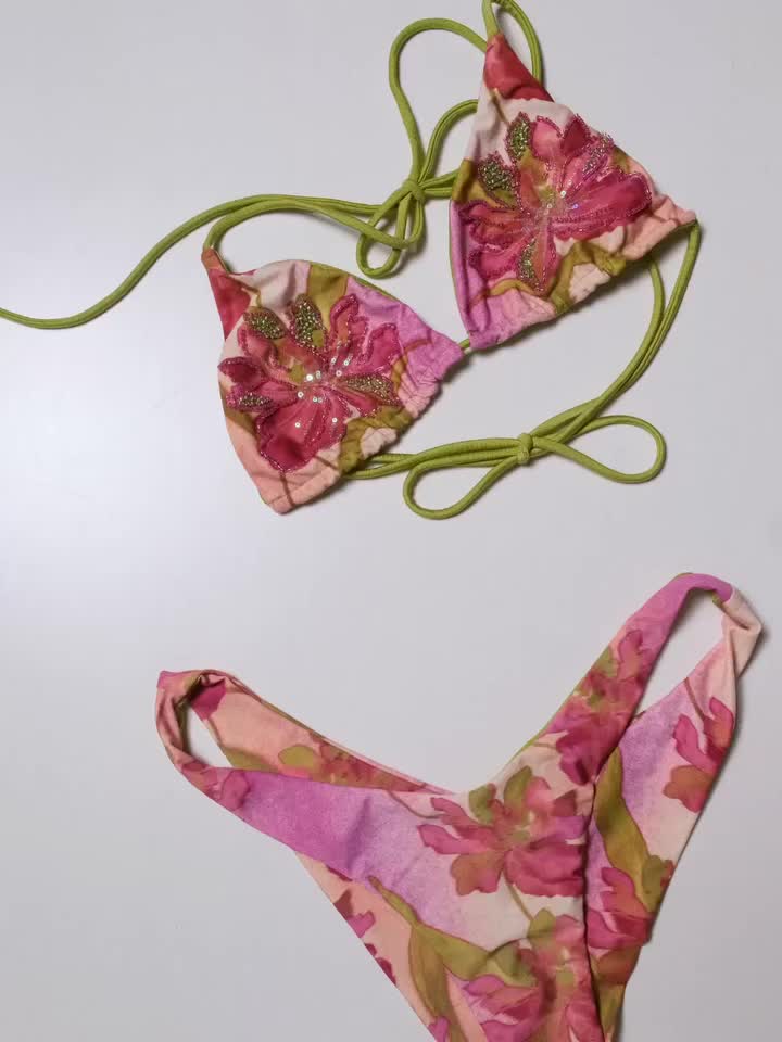 Clover Brazilian Bikini Bottom - Camellia Flower Print | MESHKI US