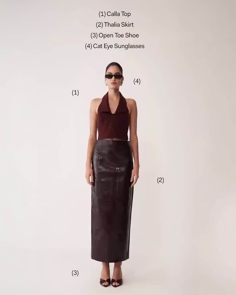 Thalia Croc Faux Leather Midi Skirt - Merlot | MESHKI US