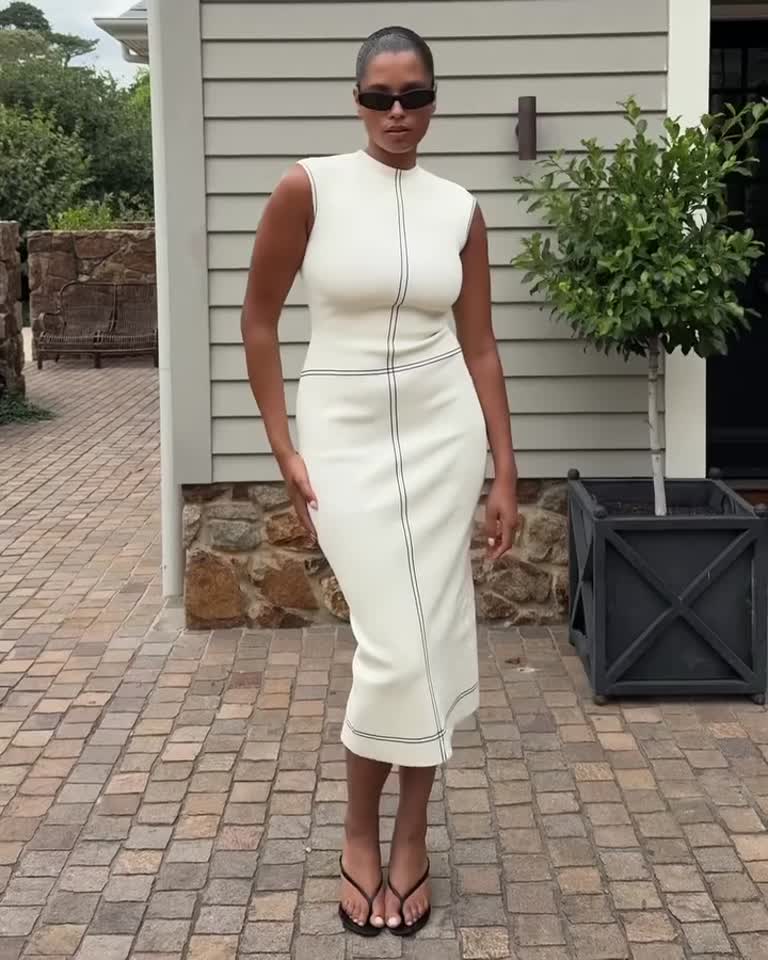ivory bandage dress MaloneBandage Knit Midi Conley Pinstripe Midi Dress