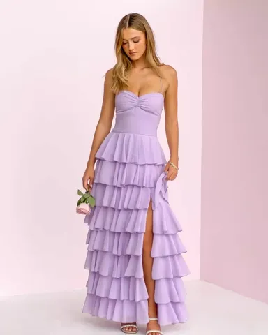 georgie pink ruffle maxi dress Georgie Pink Ruffle Prom Dress