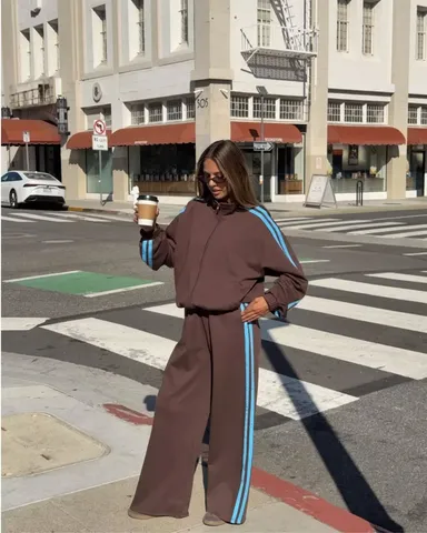 Kosie Chocolate And Blue Stripe Track Pants | Beginning Boutique US