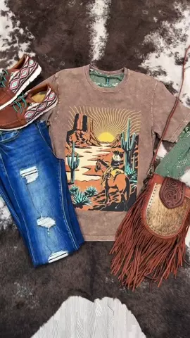 Western Way Graphic Tee - Mocha | Mineral Washed Western Tee