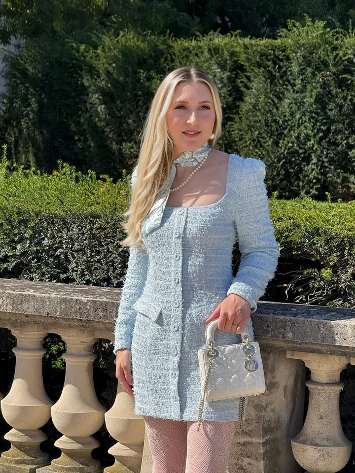 Chic Vibes Only Tweed Long Sleeve Mini Dress Blue | Hello Molly