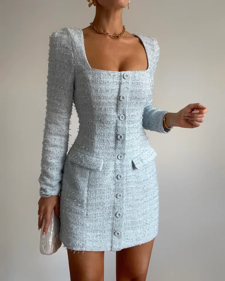 princess polly baby blue dress Mini tweed dress Blue For Women main image 1