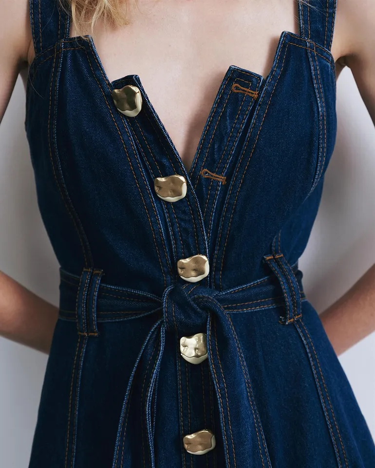 aje enigma denim midi dress Enigma Denim Midi Dress | Tie Dye Indigo
