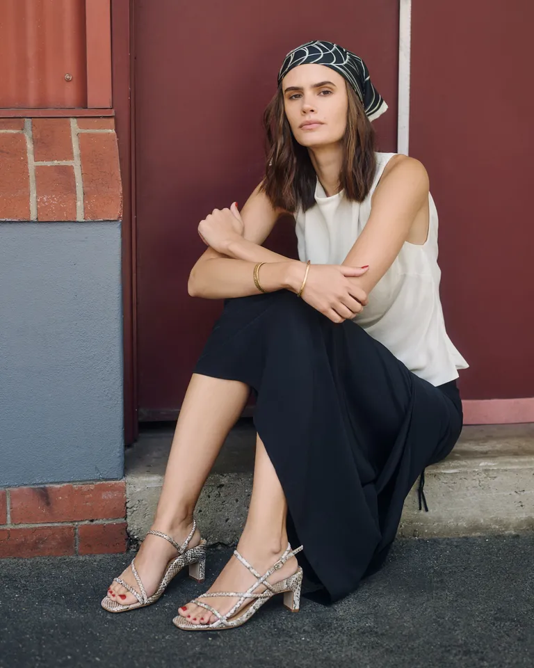 Towhee Gold Snake Emboss Leather Low Heels Bared Footwear