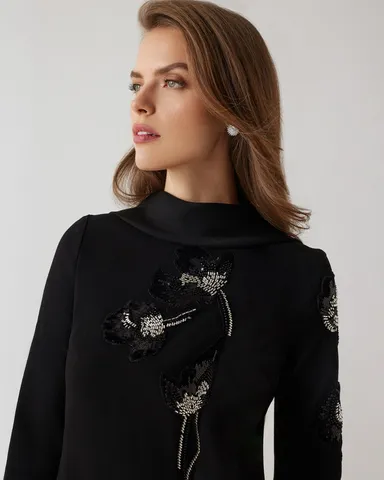 【美品23AW】フォクシーSERENA DRESS 40 ロゴ刺繍　黒43233 070f5e5c-9e6b-45bc-bc82-