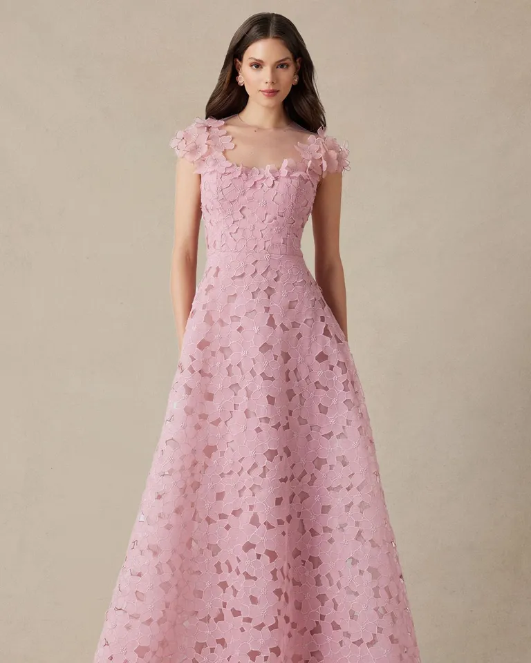 Organza Floral Re-Embroidered Gown – Terijon.com