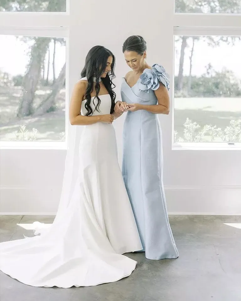 Pebble Jacquard 3D Flower Off The Shoulder Gown – Terijon.com