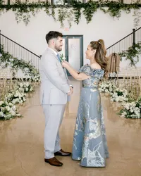 Jacquard Scrunch Bodice Off Shoulder Gown – Terijon.com