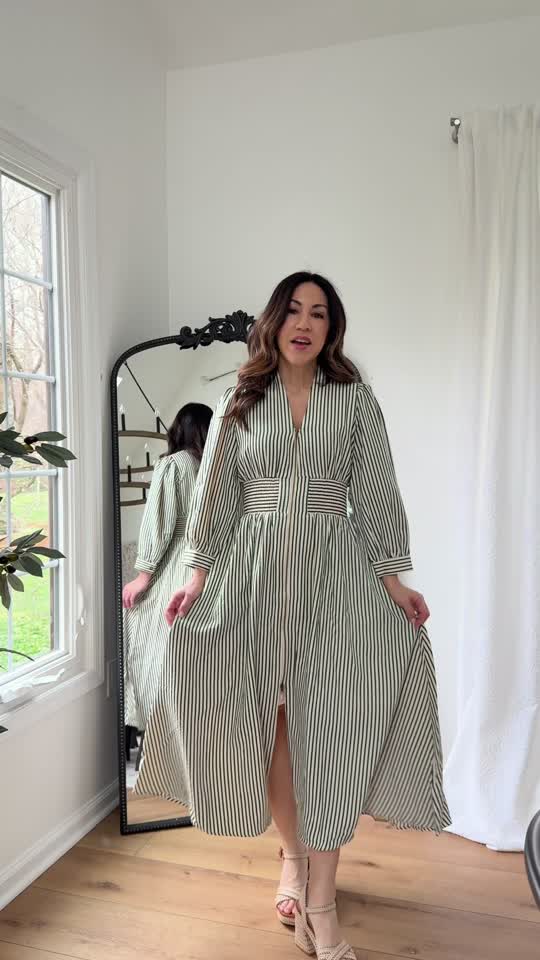 Brantley Green Striped Midi Dress | Avara