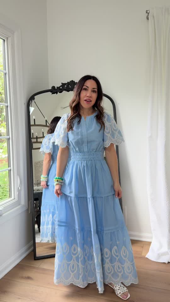 Brylee Blue Eyelet Trim Maxi Dress | Avara Brylee Blue Eyelet Trim Maxi Dress | Avara