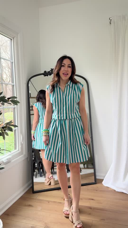 Evie Green Striped Short Dress | Avara