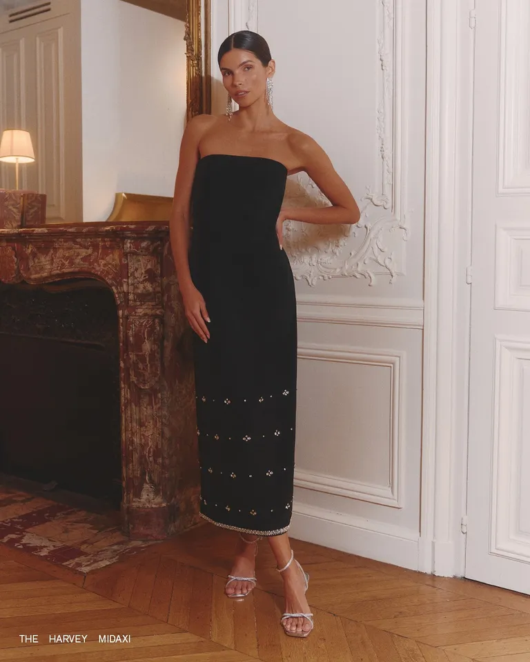Women's Black Embellished Bandeau Midaxi Dress | Harvey | 4th & Reckless Women's Black Embellished Bandeau Midaxi Dress | Harvey | 4th & Reckless