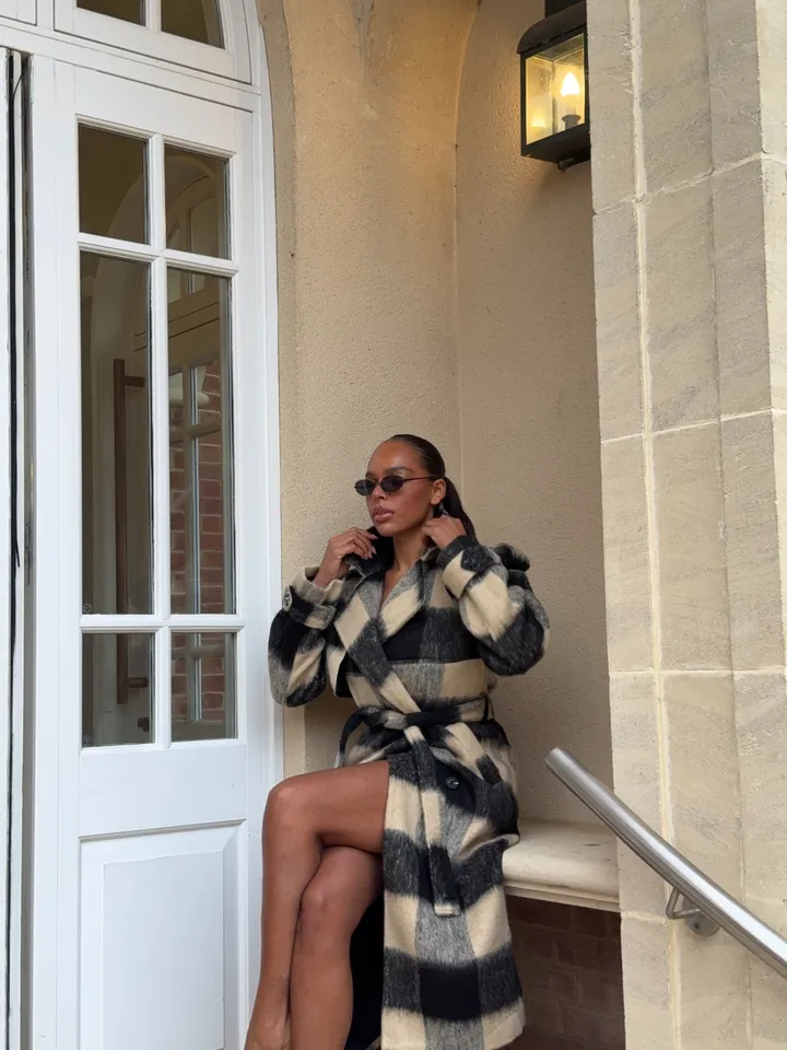 Women's Green Wide-Checked Belted Trench Coat | Carey | 4th & Reckless