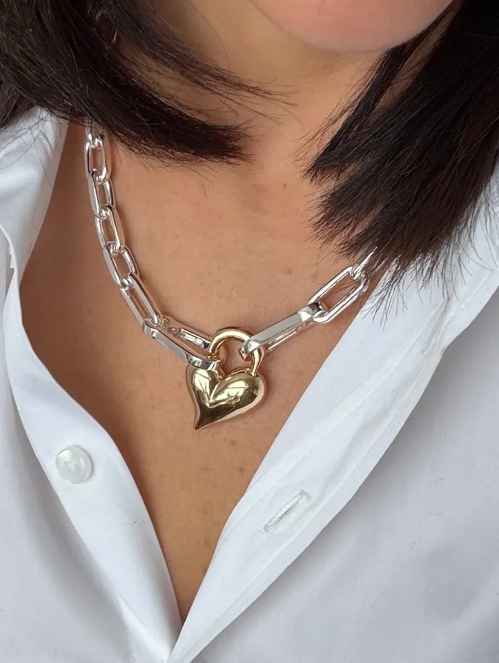 Padlock Heart Pendant Necklace - Gold | JENNY BIRD