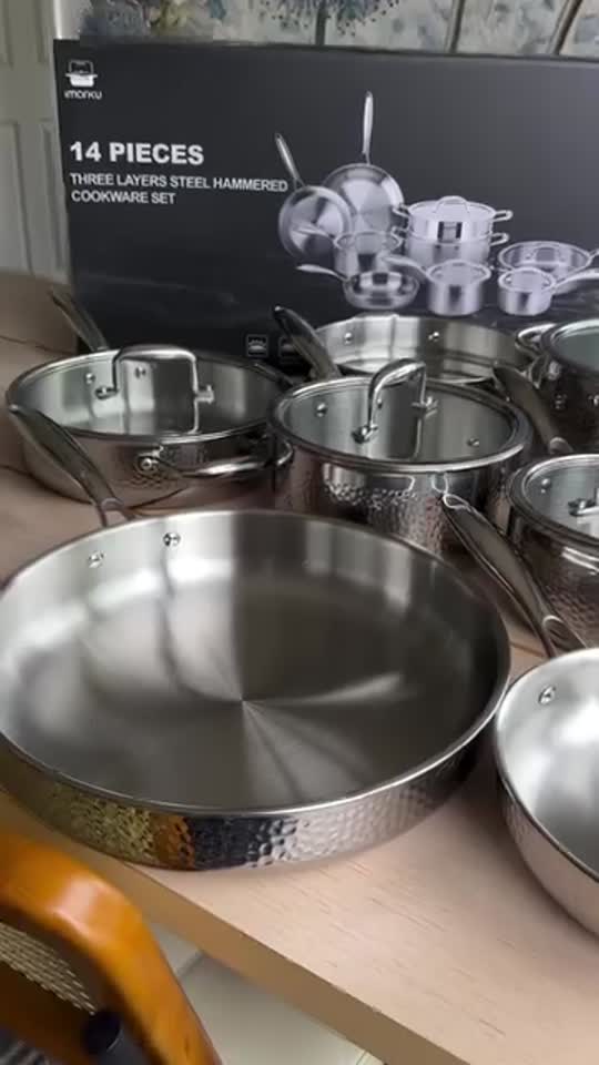 14-Piece Stainless Steel Cookware Tri-ply Clad Non Toxic Cookware