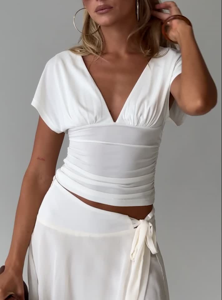 Mattey Cinched V Neck Top White | Princess Polly