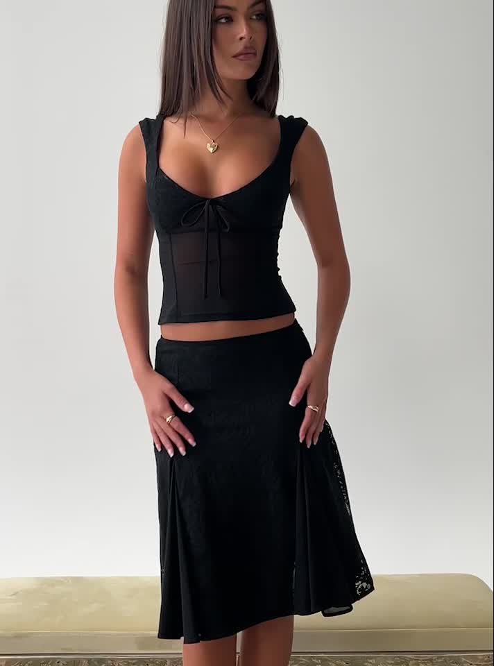 Quani Lace Midi Skirt Black | Princess Polly
