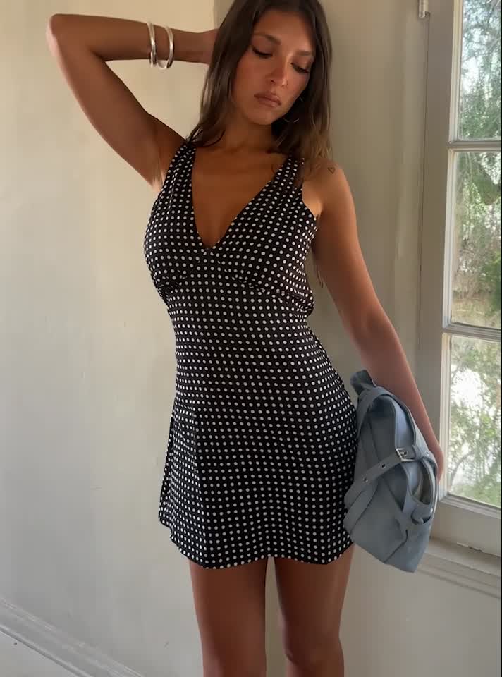 nellie mini dress black polka dot Petite Black Polka Dot Lyndsey Mini Dress main image 0
