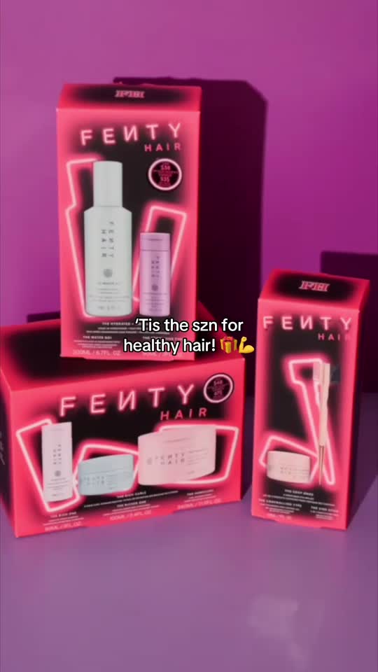 Glow all out this holiday szn! ✨✨✨ The Fenty Hair Holiday Glow-Up Collection is here + just in time to add to your wishlists. 🤭 These limited-edition sets are packed with luxe essentials for your healthiest, glossiest hair yet. 🎁 Available now at @sephora, @sephoracanada, #sephoraxkohls at @Kohl’s and fentyhair.com! 🌟
