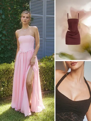 Nadiane Maxi Dress - Strapless Asymmetric Drop Waist Dress in Pink