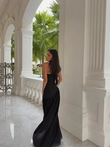 Calla Maxi Dress - Halter Neck Asymmetric Dropped Waist Dress in