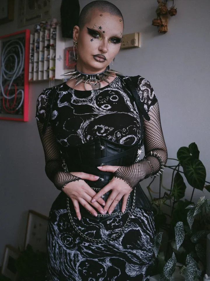 Death Stench Carnival Sheer Short Sleeve Column Maxi Dress