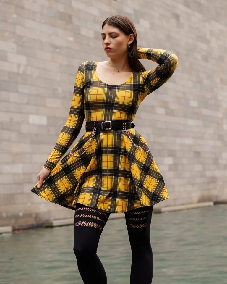 Tartan Grunge Toastie Long Sleeve Skater Dress – BlackMilk Clothing
