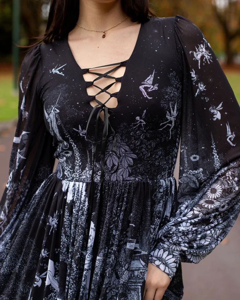 William Heath Robinson's Fairytales Sheer Bishop Maxi Dress