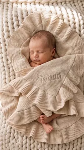 Knit Blanket With Ruffle in Oatmeal | Caden Lane