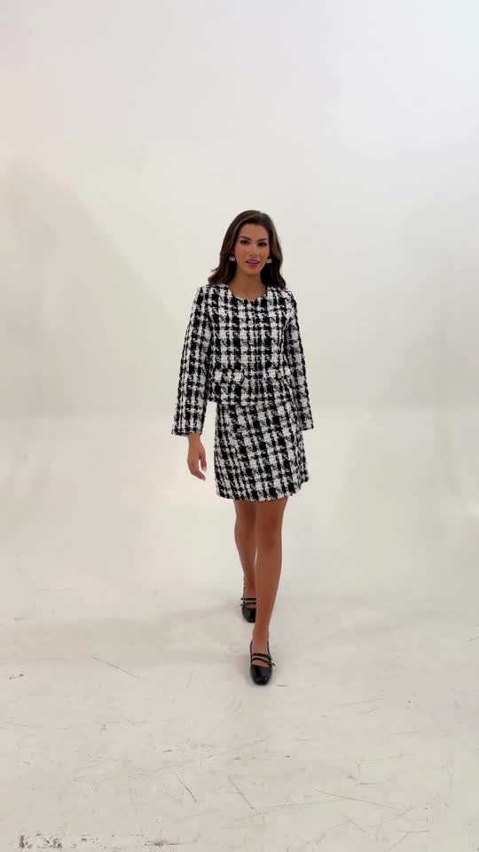 Kennedy Jacket Black and White Houndstooth Tinsel Tweed