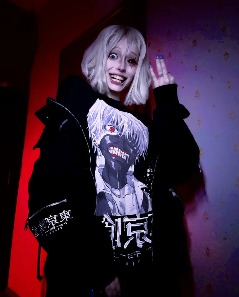 Dolls Kill x Tokyo Ghoul Washed Denim Graphic Oversized Jacket - Black