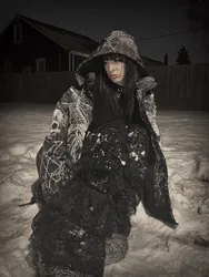 Widow Vampire Goth Graphic Print Devil Goat Skull Spiderweb