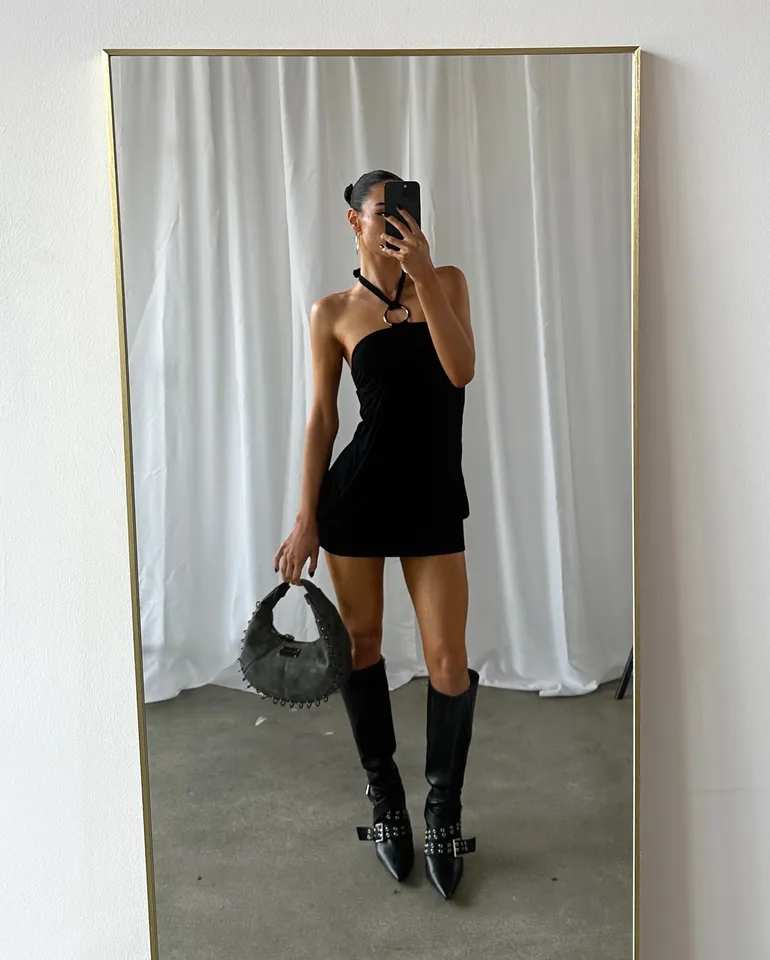 Generation Kiss Y2K Cailee Halter Mini Dress With Bubble Hem - Black   Dolls Kill