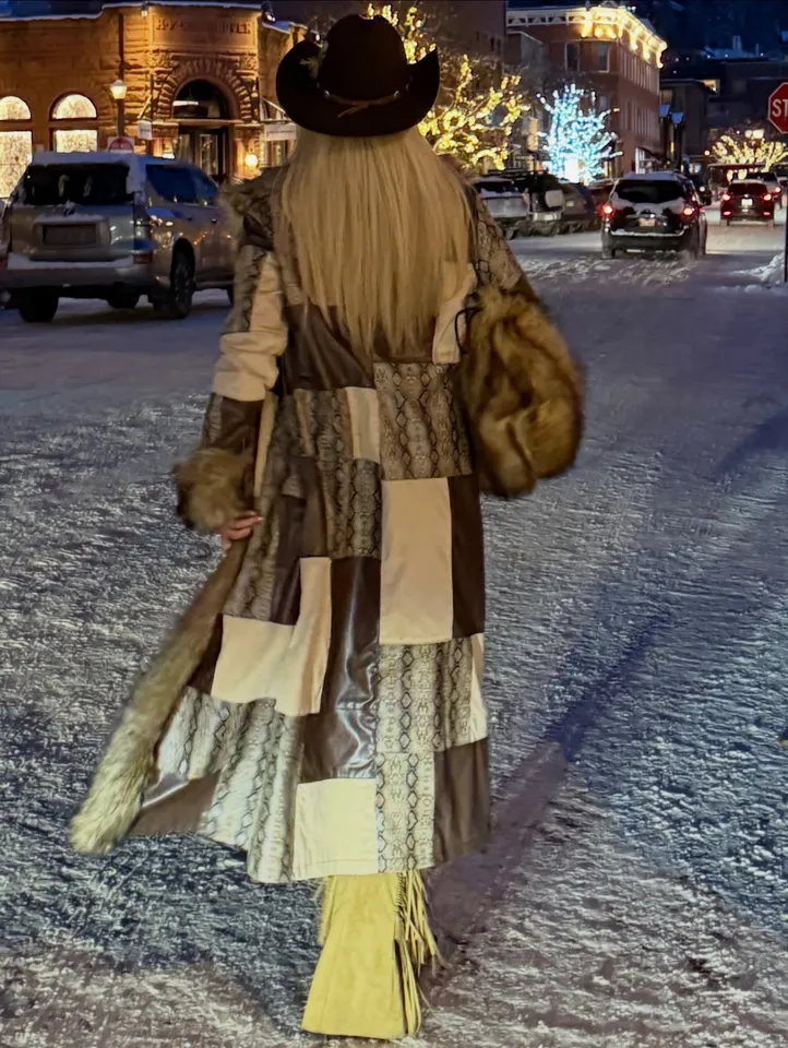 Vegan Leather Corduroy Faux Fur Patchwork Maxi Coat Delia's