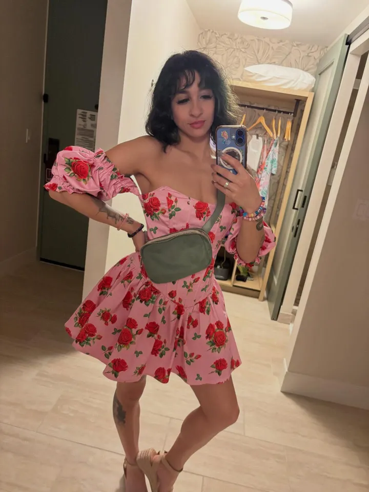 Womens Sexy Vday Rose Print Corset Mini Dress With Tulle Hem Sugar