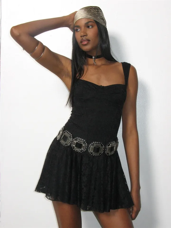 dolls kill black dress Black Lace Sleeve Mini Dress