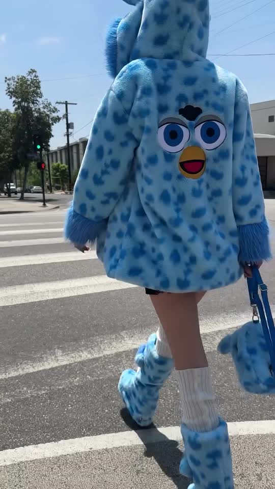 Dolls Kill x Furby Faux Fur Mini Backpack 90s Nostalgia - Light Blue