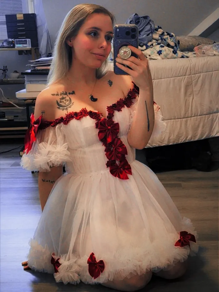Sugar Thrillz Tulle Off The Shoulder Mini Dress With Bows - White