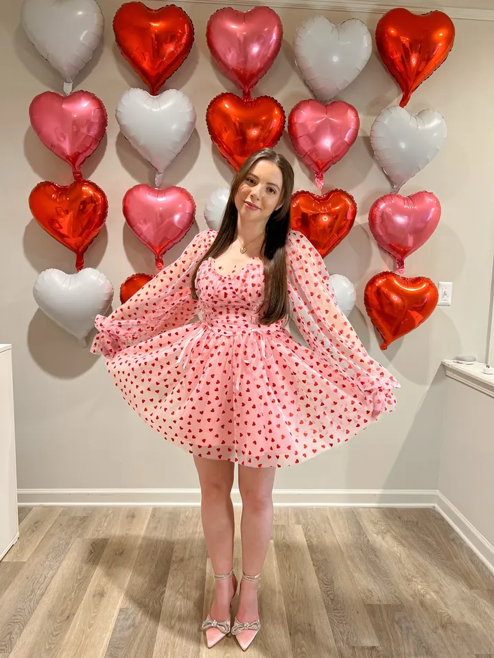 Sugar Thrillz Tulle Heart Flocked Babydoll Mini Dress - Pink