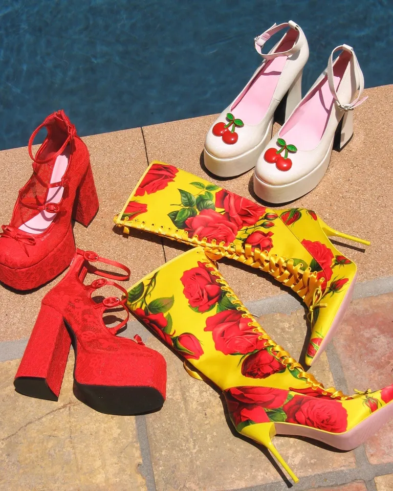 Sugar Thrillz Floral Lace Platform Heels - Red – Dolls Kill