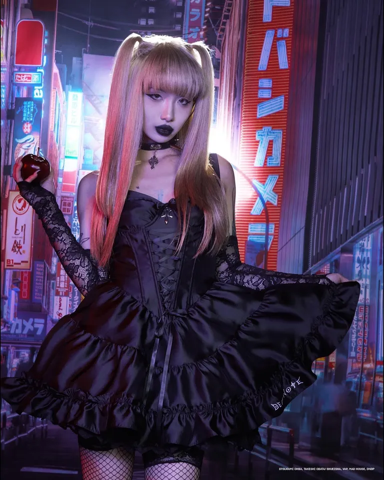 Dolls Kill x Death Note Misa Amane Cosplay Mini Dress With Lace Gloves Arm  Warmers - Black